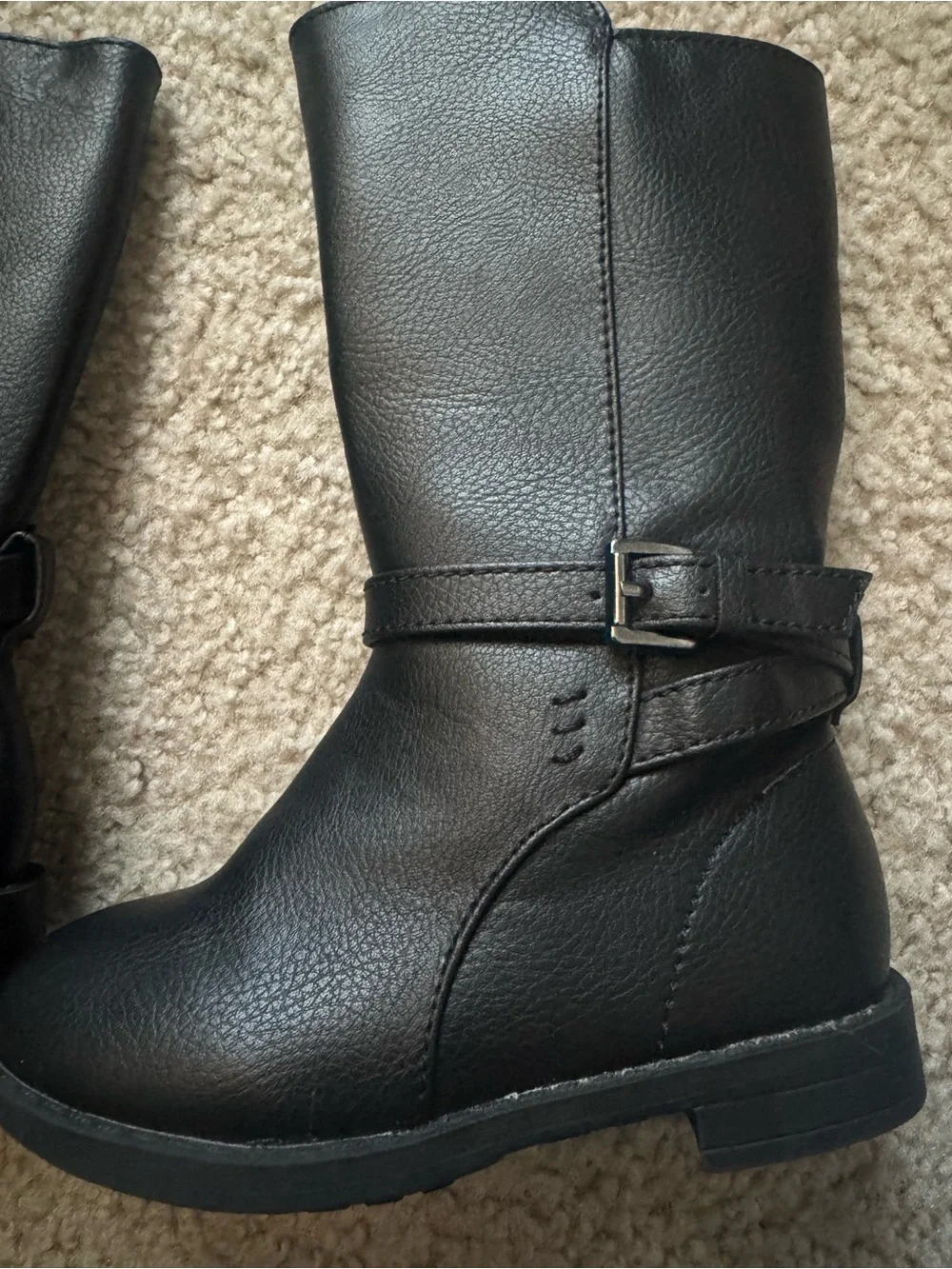 The Children's Place Black Mid-Calf Zip Boot with Buckle Accent